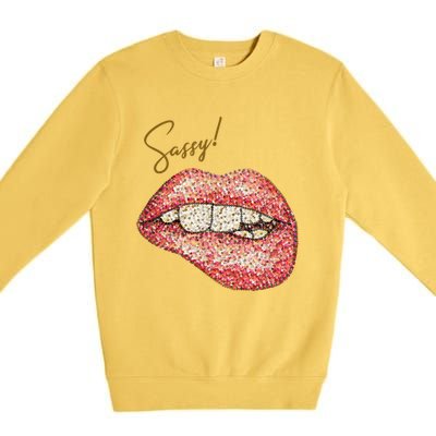 Sassy Lips Sexy Girl Graphic Sexy Lips Biting Premium Crewneck Sweatshirt