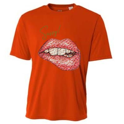 Sassy Lips Sexy Girl Graphic Sexy Lips Biting Cooling Performance Crew T-Shirt