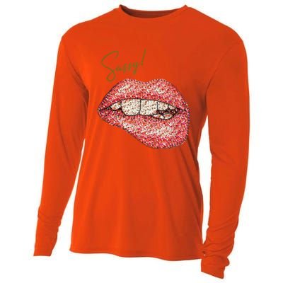 Sassy Lips Sexy Girl Graphic Sexy Lips Biting Cooling Performance Long Sleeve Crew