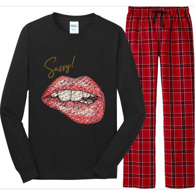 Sassy Lips Sexy Girl Graphic Sexy Lips Biting Long Sleeve Pajama Set