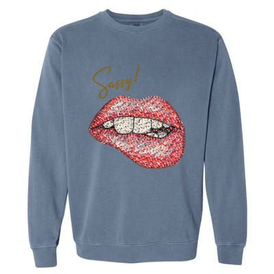 Sassy Lips Sexy Girl Graphic Sexy Lips Biting Garment-Dyed Sweatshirt