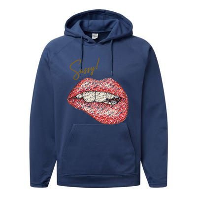 Sassy Lips Sexy Girl Graphic Sexy Lips Biting Performance Fleece Hoodie