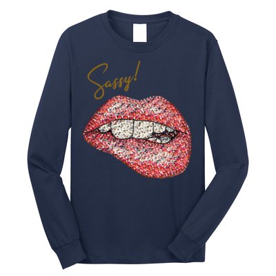 Sassy Lips Sexy Girl Graphic Sexy Lips Biting Long Sleeve Shirt