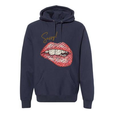 Sassy Lips Sexy Girl Graphic Sexy Lips Biting Premium Hoodie