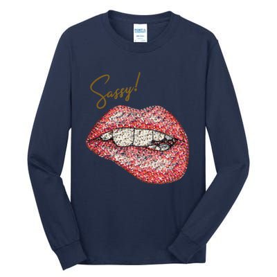 Sassy Lips Sexy Girl Graphic Sexy Lips Biting Tall Long Sleeve T-Shirt