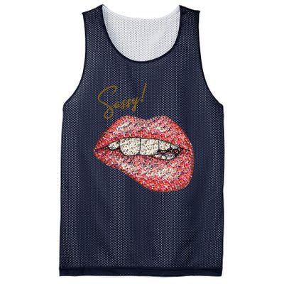 Sassy Lips Sexy Girl Graphic Sexy Lips Biting Mesh Reversible Basketball Jersey Tank