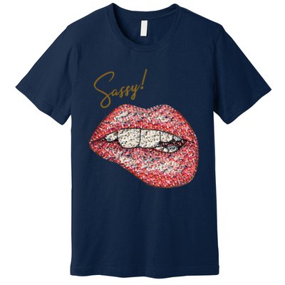 Sassy Lips Sexy Girl Graphic Sexy Lips Biting Premium T-Shirt