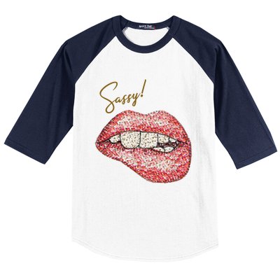 Sassy Lips Sexy Girl Graphic Sexy Lips Biting Baseball Sleeve Shirt