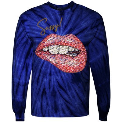 Sassy Lips Sexy Girl Graphic Sexy Lips Biting Tie-Dye Long Sleeve Shirt