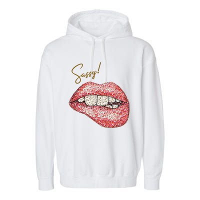 Sassy Lips Sexy Girl Graphic Sexy Lips Biting Garment-Dyed Fleece Hoodie