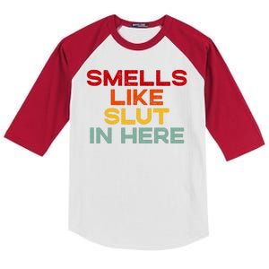 Smells Like Slut In Here Funny Kids Colorblock Raglan Jersey