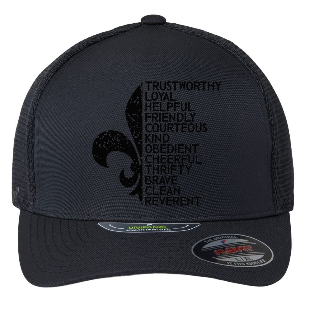 Scout Law Scouting Traits Funny Boy Summer Vacation Flexfit Unipanel Trucker Cap