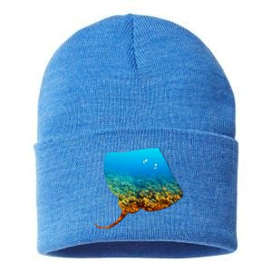 Stingray Lovers Silhouette Earth Day And Ocean Week Gift Sustainable Knit Beanie