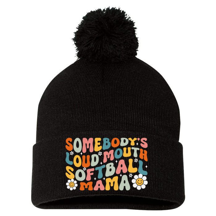 Somebody's Loudmouth Softball Mama Mothers Day Pom Pom 12in Knit Beanie