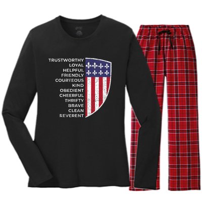 Scout Life Scouting Flag Lovers Hiking Happy Camper Camp Women's Long Sleeve Flannel Pajama Set 