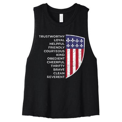 Scout Life Scouting Flag Lovers Hiking Happy Camper Camp Women's Racerback Cropped Tank