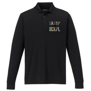 Sassy Little Soul Funny Floral Leopard Performance Long Sleeve Polo