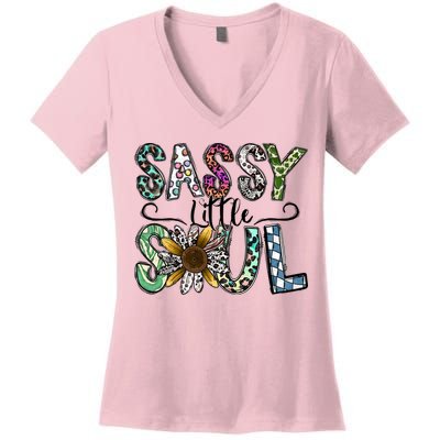 Sassy Little Soul Funny Floral Leopard Women's V-Neck T-Shirt