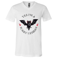 Scary Lesbian Sapphic Wlw Pride Lesbian V-Neck T-Shirt