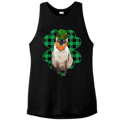 Siamese Leprechaun St Patricks Day Lucky Clover Gift Ladies PosiCharge Tri-Blend Wicking Tank