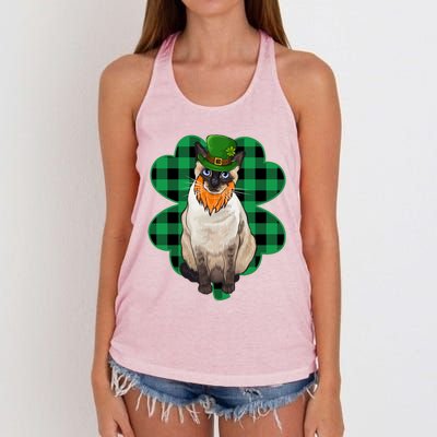 Siamese Leprechaun St Patricks Day Lucky Clover Gift Women's Knotted Racerback Tank