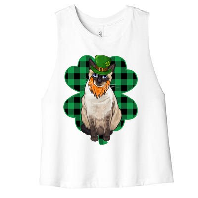 Siamese Leprechaun St Patricks Day Lucky Clover Gift Women's Racerback Cropped Tank