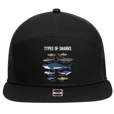 Shark Lover Shirt, Shark Lover Gift, Types Of Shark 7 Panel Mesh Trucker Snapback Hat