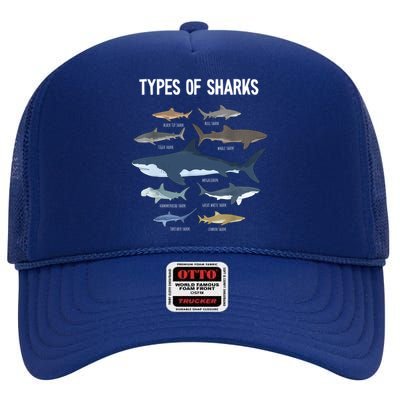 Shark Lover Shirt, Shark Lover Gift, Types Of Shark High Crown Mesh Back Trucker Hat