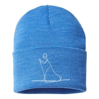 Skiing Lover Ski Minimalist Funny Skier Gift Sustainable Knit Beanie