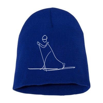 Skiing Lover Ski Minimalist Funny Skier Gift Short Acrylic Beanie