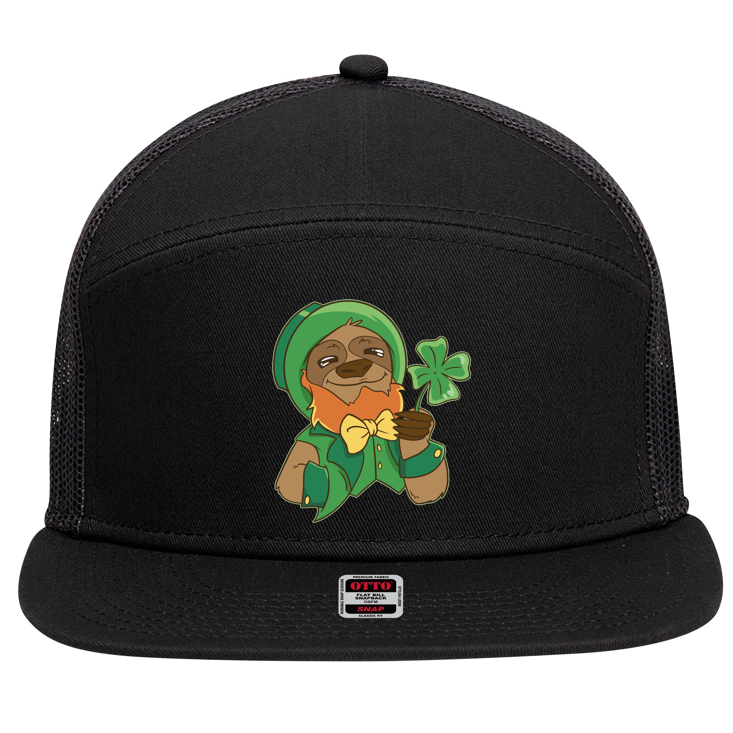 Sloth Leprechaun 7 Panel Mesh Trucker Snapback Hat