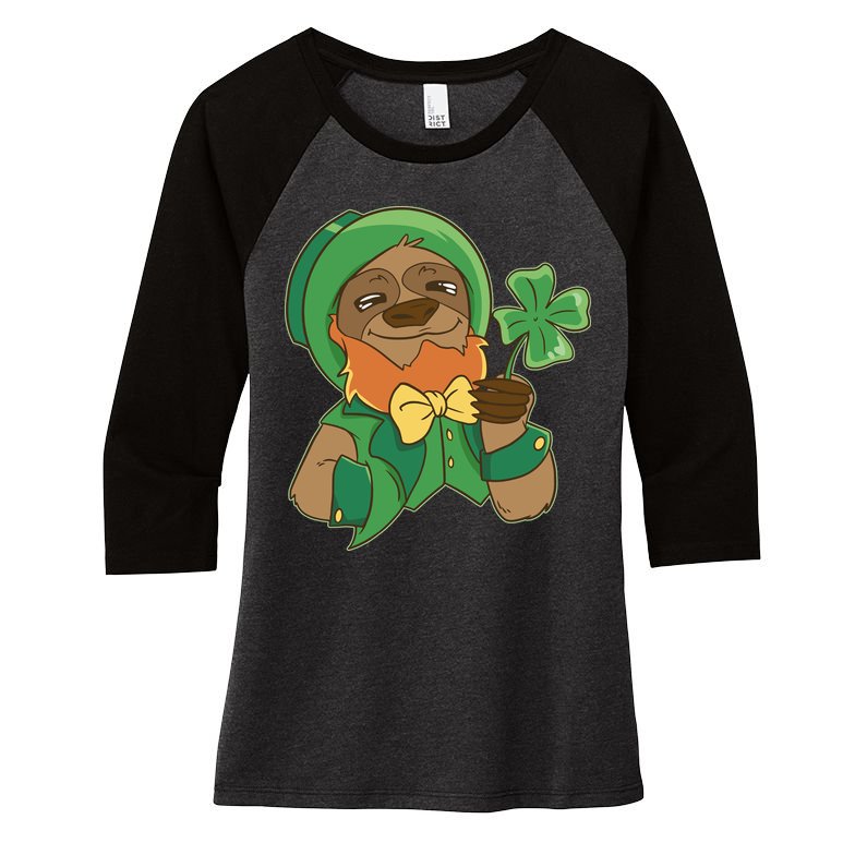 Sloth Leprechaun Women's Tri-Blend 3/4-Sleeve Raglan Shirt