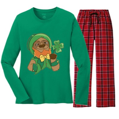 Sloth Leprechaun Women's Long Sleeve Flannel Pajama Set 