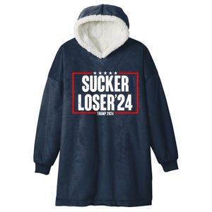 Sucker Loser Trump Biden Debate 2024 Hooded Wearable Blanket