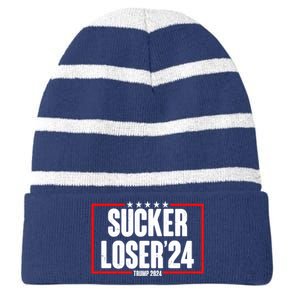 Sucker Loser Trump Biden Debate 2024 Striped Beanie with Solid Band