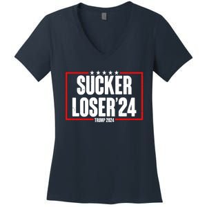 Sucker Loser Trump Biden Debate 2024 Women's V-Neck T-Shirt