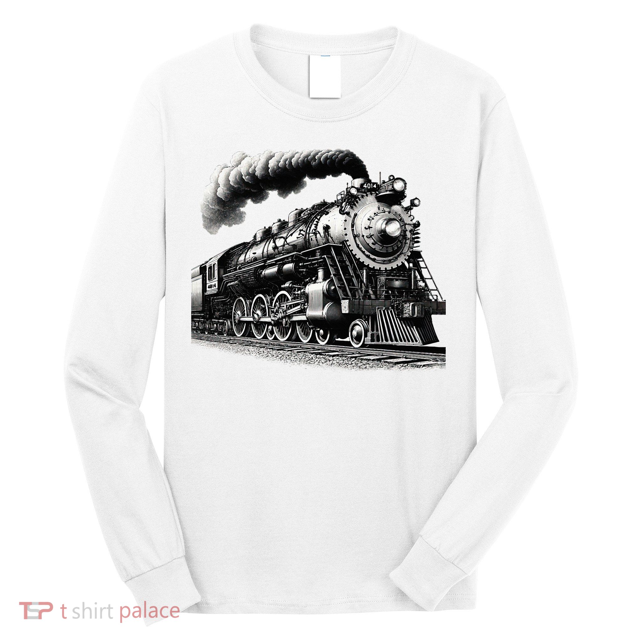 Steam Locomotive Train 4014 Vintage Railroad Big  Engine Long Sleeve Shirt
