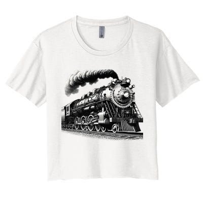 Steam Locomotive Train 4014 Vintage Railroad Big  Engine Crop Top