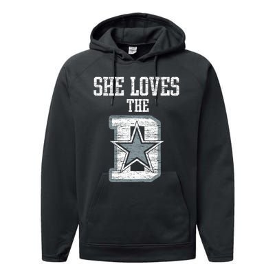 She Loves The D Dallas Gift Performance Fleece Hoodie