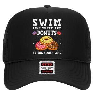 Swim Like There Are Donuts At The Finish Line Funny Swimmer High Crown Mesh Back Trucker Hat