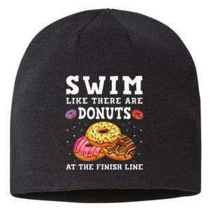 Swim Like There Are Donuts At The Finish Line Funny Swimmer Sustainable Beanie