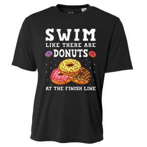 Swim Like There Are Donuts At The Finish Line Funny Swimmer Cooling Performance Crew T-Shirt