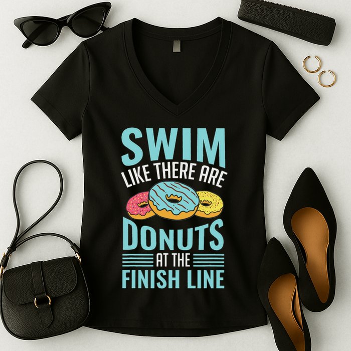 Swim Like There Are Donuts, Swimming Funny Swimmer Women's V-Neck T-Shirt
