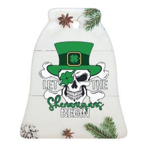 Skull Let The Shenanigan Begin St Patricks Day Luckey Vibes Shamrocks Ceramic Bell Ornament