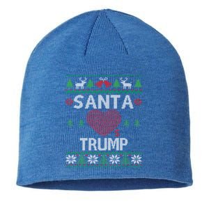 Santa Loves Trump Funny Ugly Christmas Donald Trump Gift Sustainable Beanie