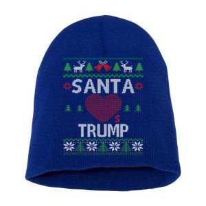 Santa Loves Trump Funny Ugly Christmas Donald Trump Gift Short Acrylic Beanie