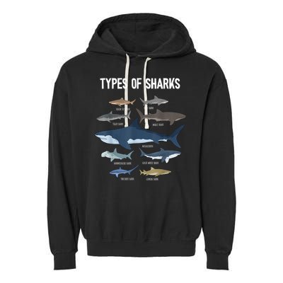 Shark Lover Types Of Sharks Kinds Of Sharks Shark Garment-Dyed Fleece Hoodie