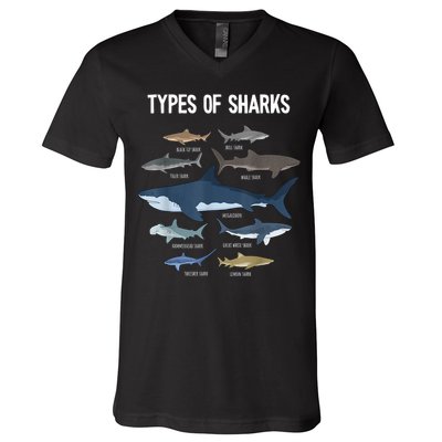 Shark Lover Types Of Sharks Kinds Of Sharks Shark V-Neck T-Shirt