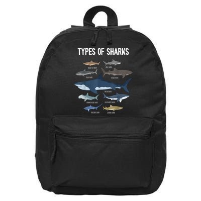 Shark Lover Types Of Sharks Kinds Of Sharks Shark 16 in Basic Backpack