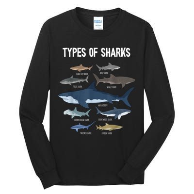 Shark Lover Types Of Sharks Kinds Of Sharks Shark Tall Long Sleeve T-Shirt